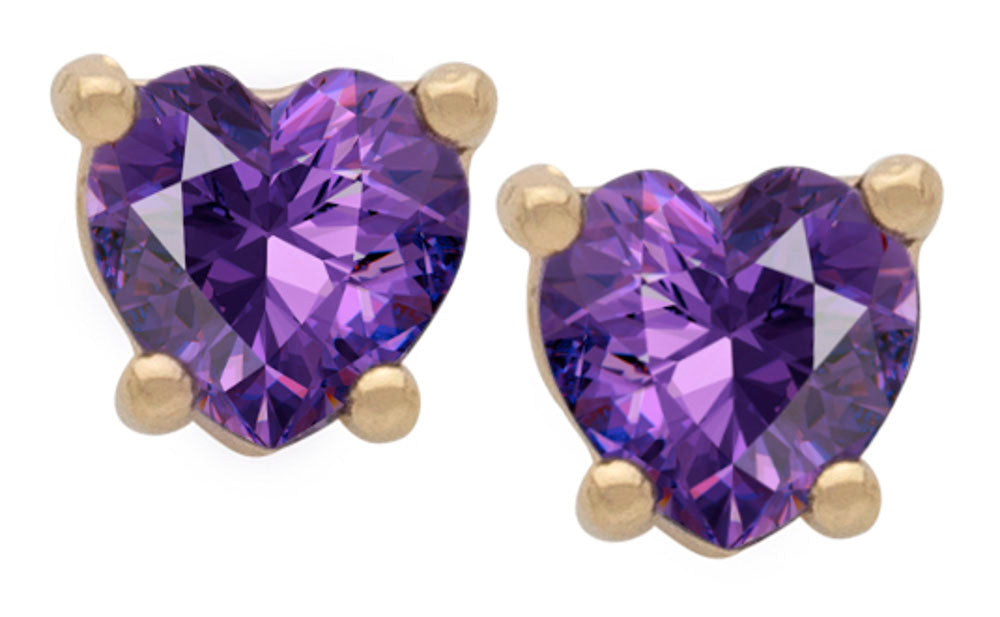 Cubic Zirconia Heart Birthstone Stud Earrings - Image 2