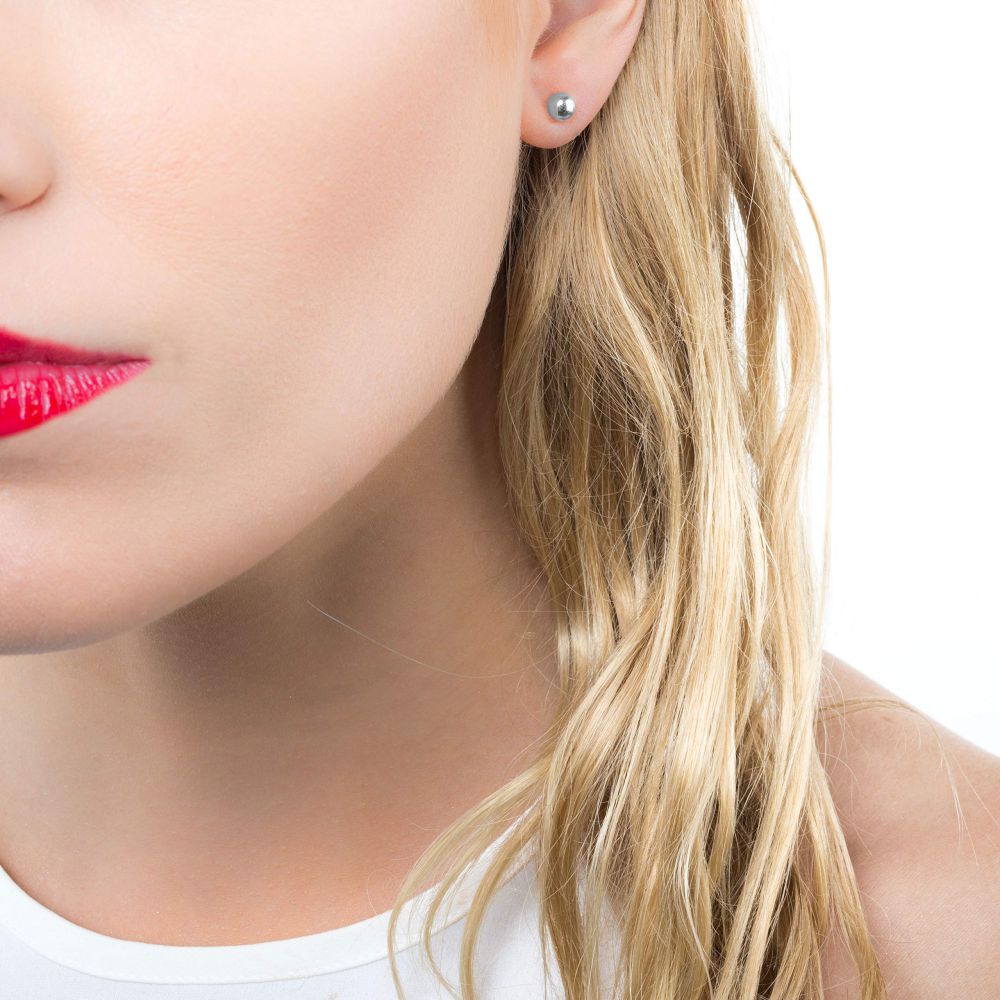 5mm Stud Earrings, Rhodium - Image 2
