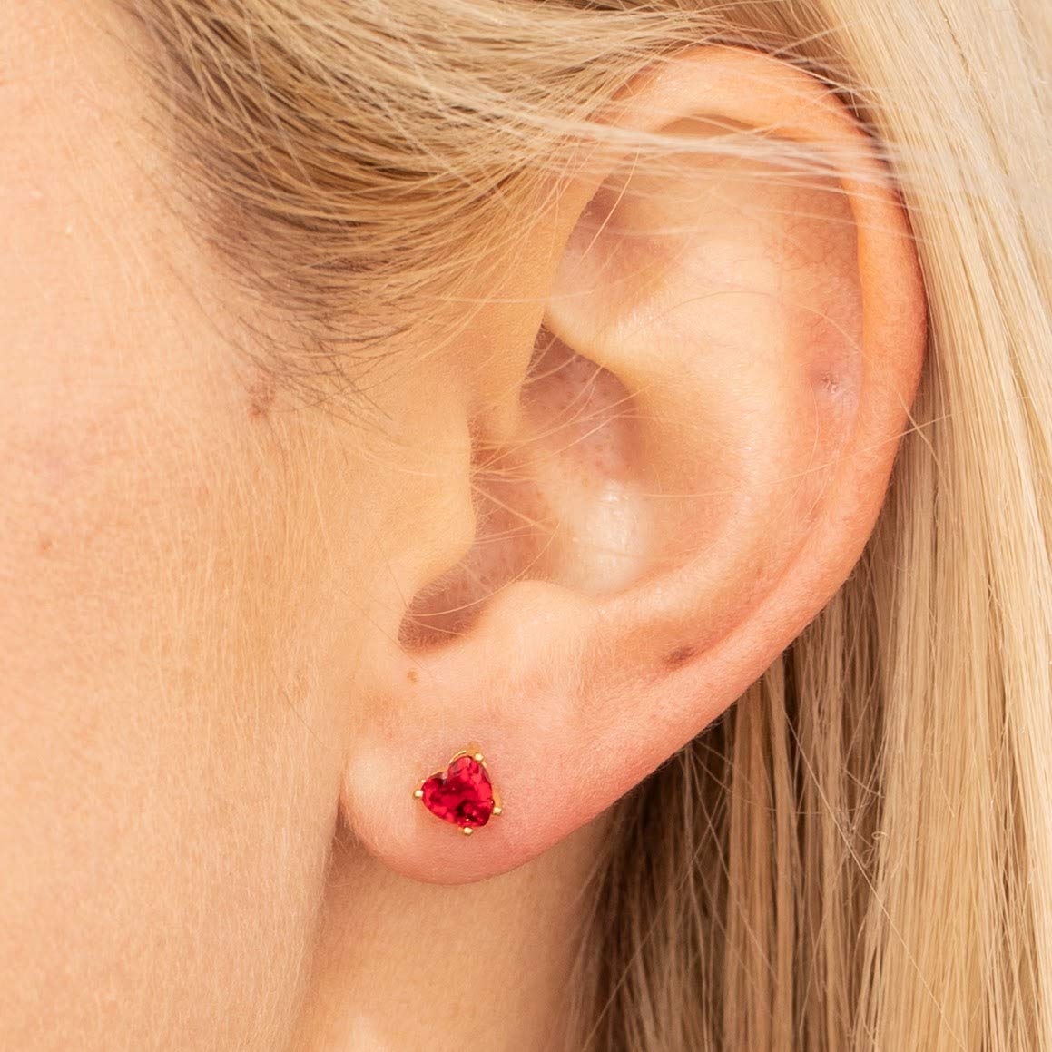 Cubic Zirconia Heart Birthstone Stud Earrings - Image 16