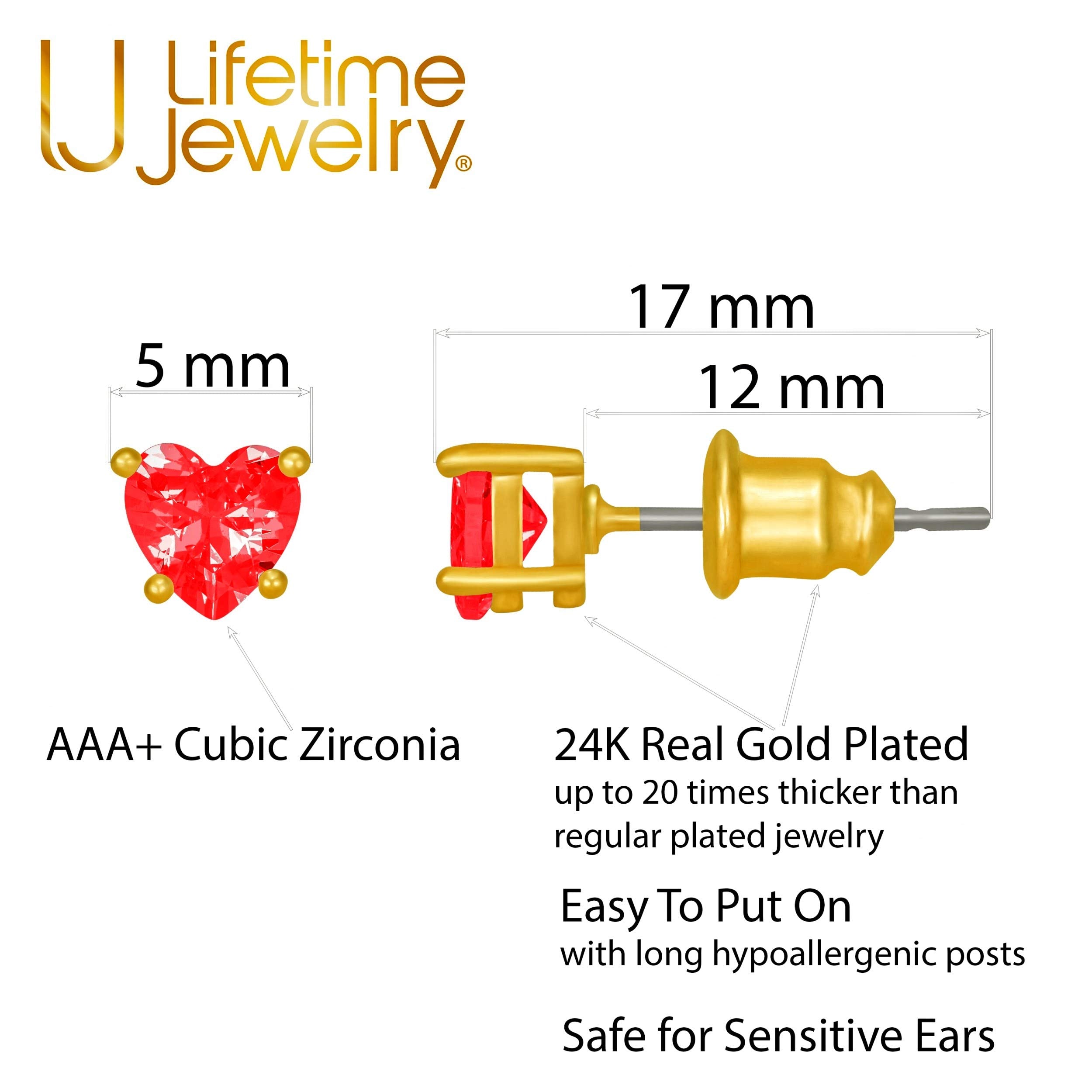 Cubic Zirconia Heart Birthstone Stud Earrings - Image 14
