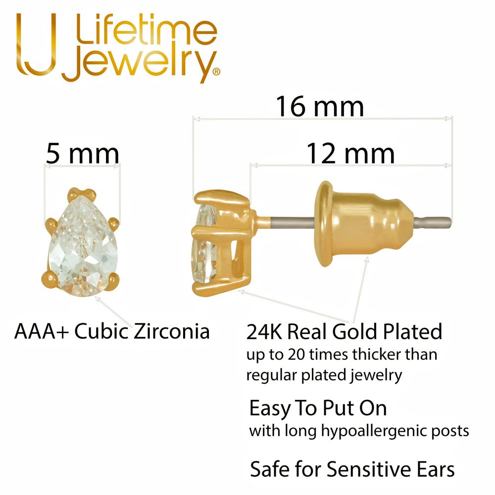 5mm Cubic Zirconia Teardrop Stud Earrings - Image 3