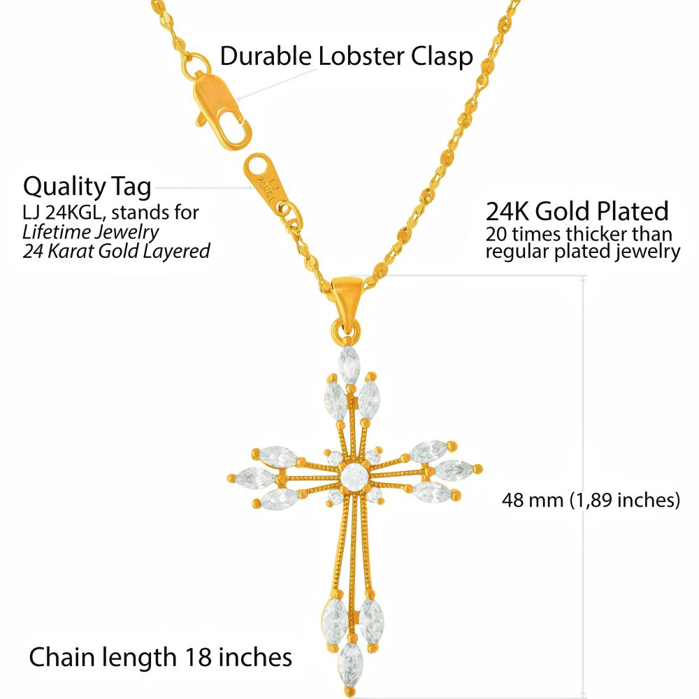Cross Pendant Necklace – Cubic Zirconia Snowflake - Image 3