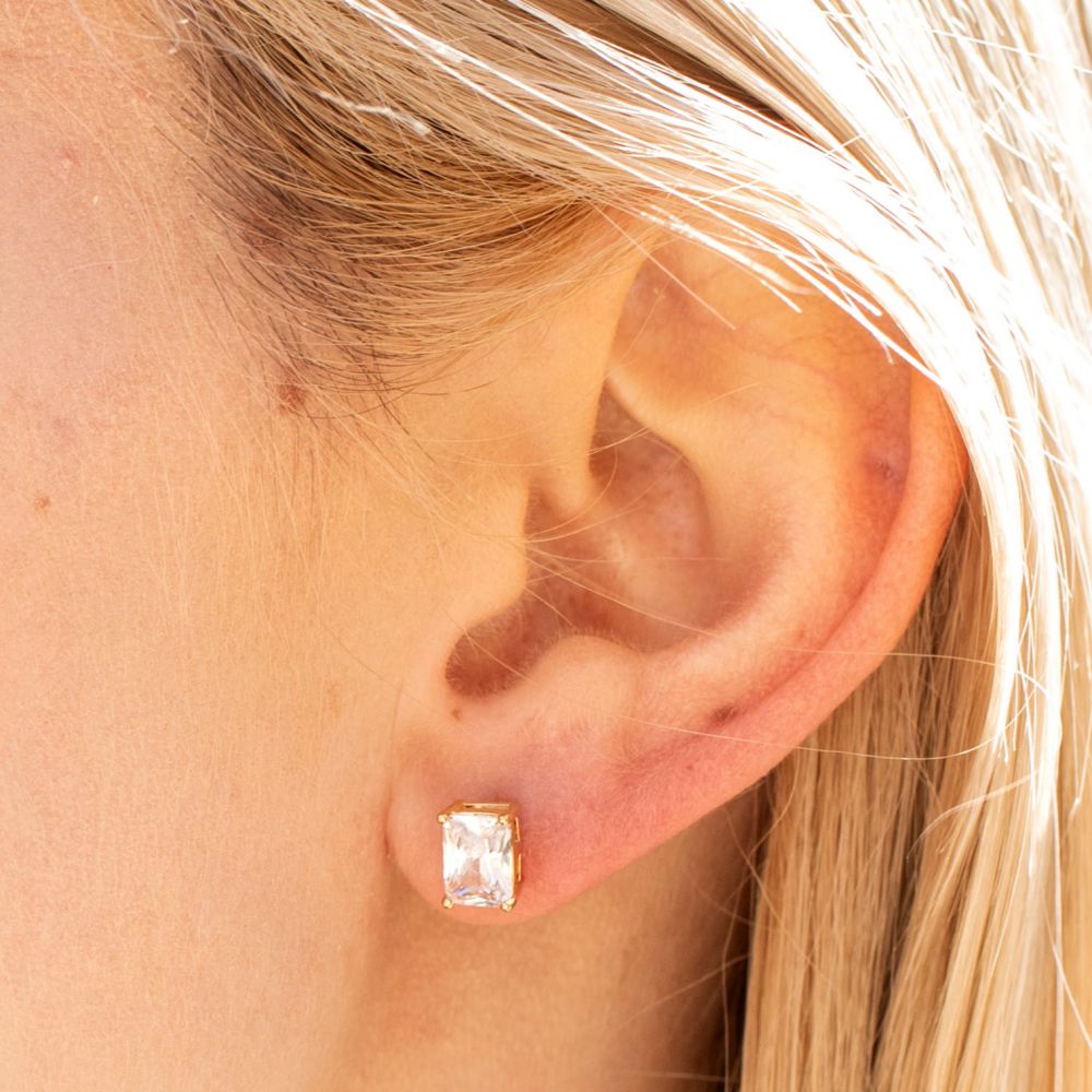 Cubic Zirconia Cube Stud Earrings - Image 4