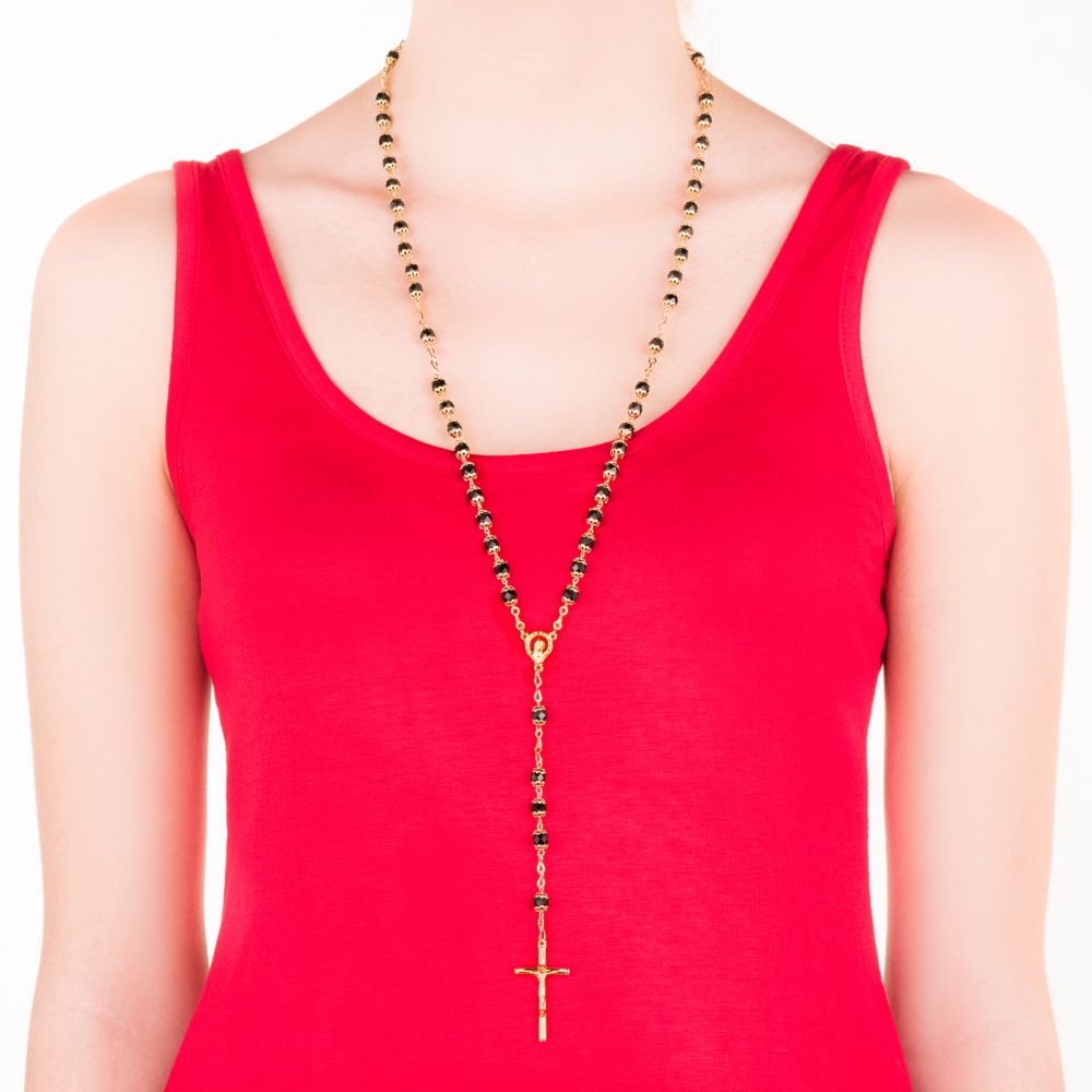 Rosary Necklace, Black Crystal Prayer Beads - Image 2