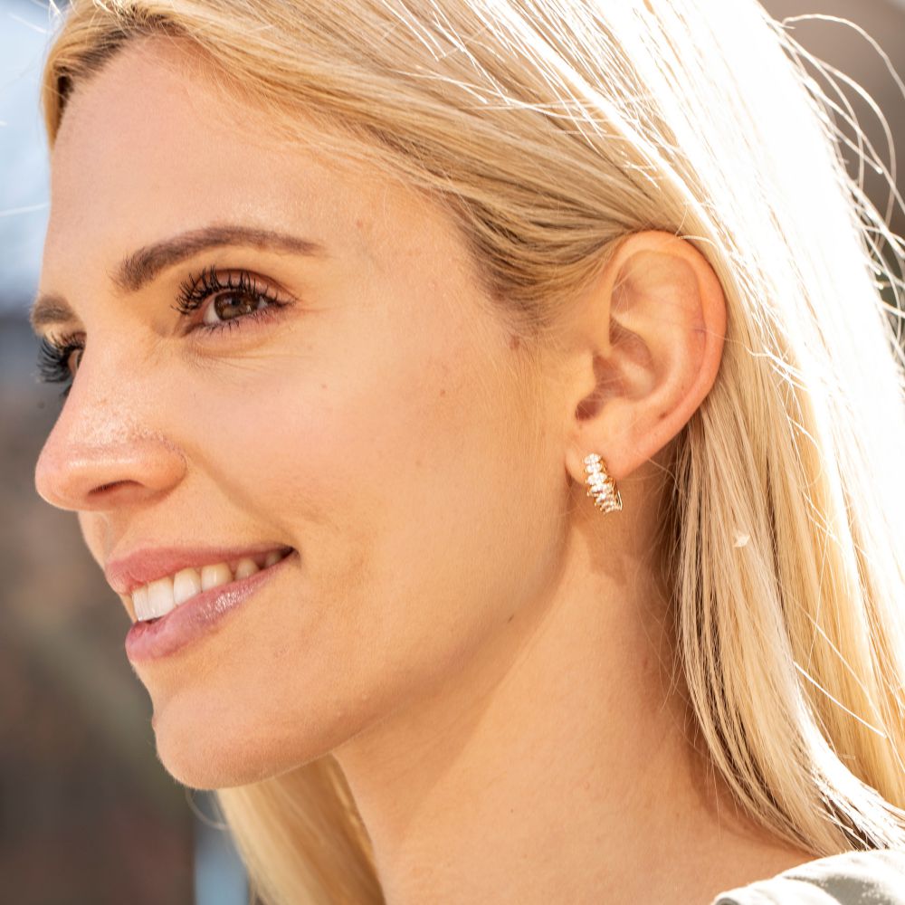 “Stacked Diamonds” Cubic Zirconia Stud Earrings - Image 2