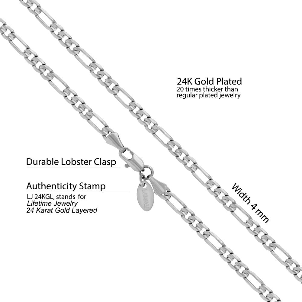 4mm Figaro Necklace (White Gold Look) - Image 4