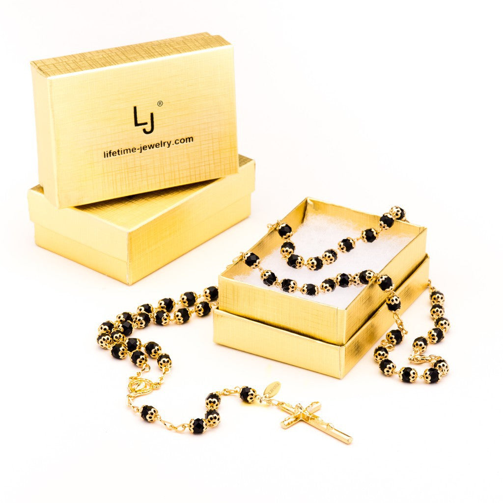 Rosary Necklace, Black Crystal Prayer Beads - Image 3