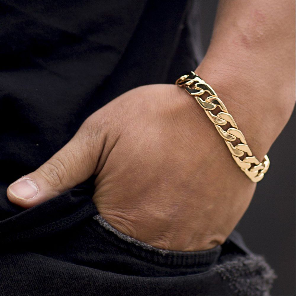 11mm Gold Cuban Link Bracelet Flat - Image 2